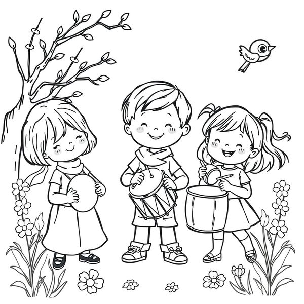 Kolorowanka — Wiosna z instrumentami