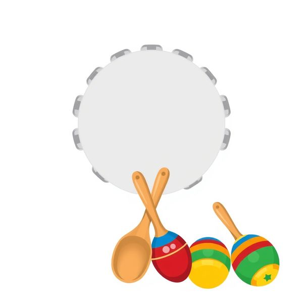 Instrumenty perkusyjne - ilustracje (tamburyn, pałeczki, marakasy)