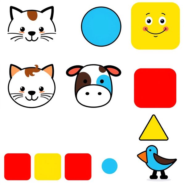 Zestaw obrazków do kopert (zwierzęta, kształty, kolory)