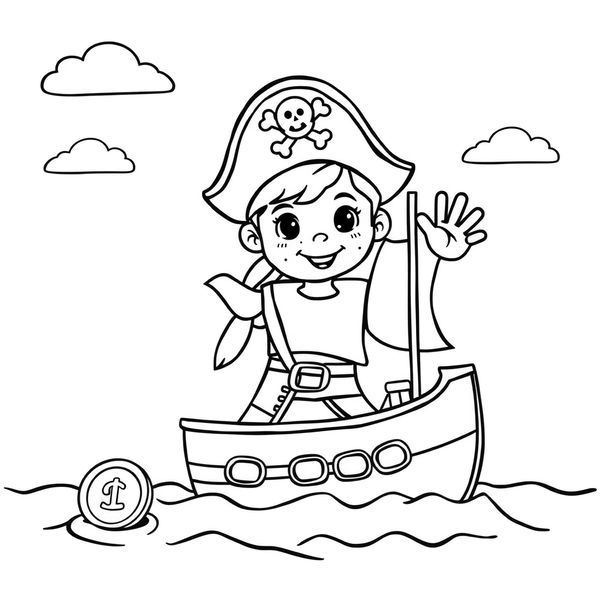 Kolorowanka: wesoły pirat i statek