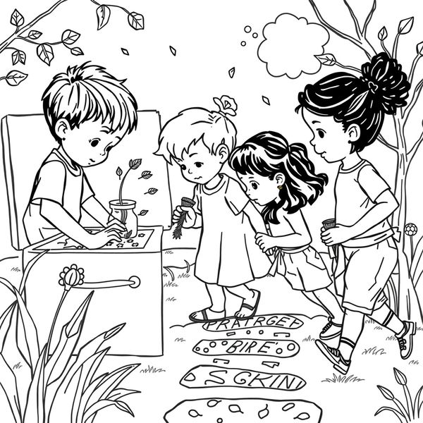 Kolorowanka: dzieci bawią się zmysłami