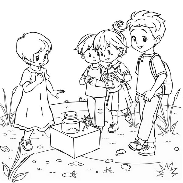 Kolorowanka: dzieci bawią się zmysłami