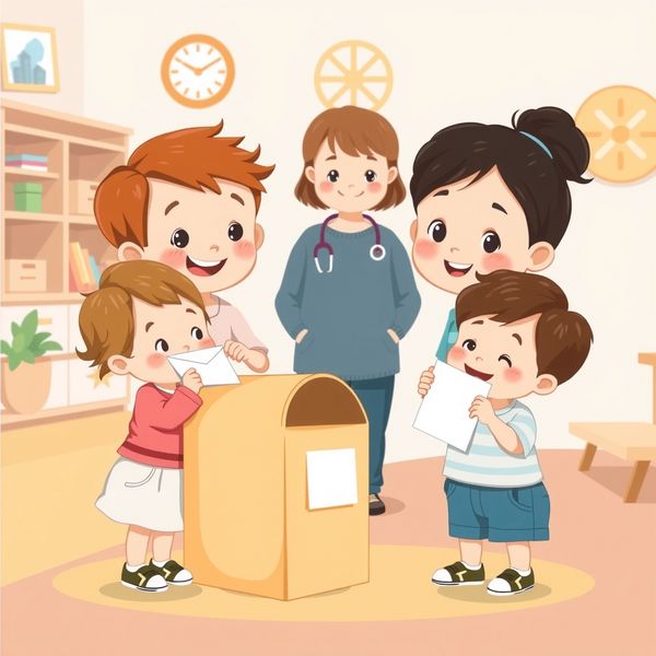 Ilustracja zabawy: dzieci doręczają listy