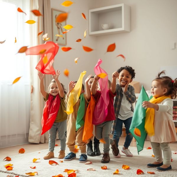 Zabawa 'Spadające liście' — dzieci w ruchu