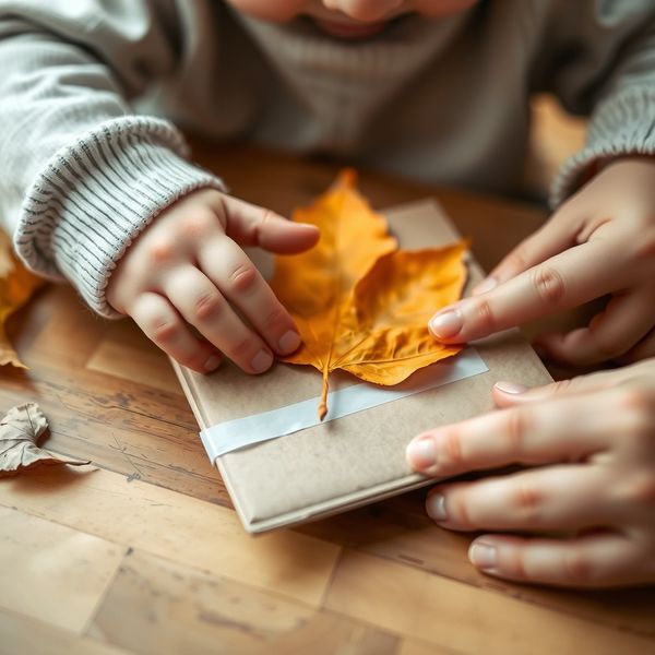 Zbliżenie rączek — przyklejanie liścia