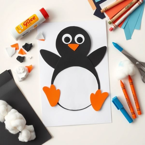 Zdjęcie przykładowego kolażowego pingwina — flatlay