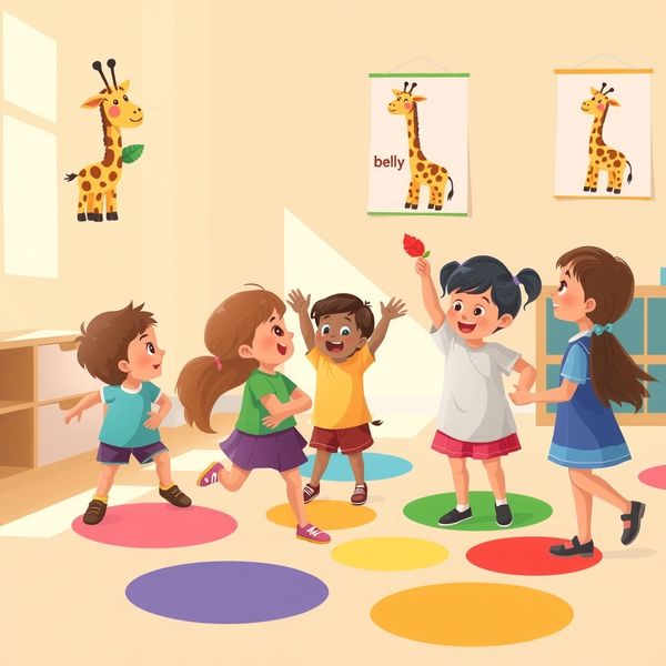 Ilustracja dzieci bawiących się jako żyrafy