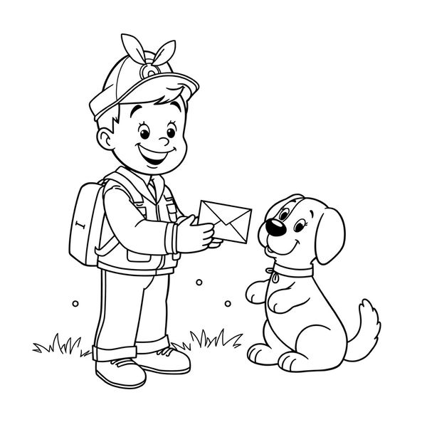 Kartka do kolorowania: listonosz i pies