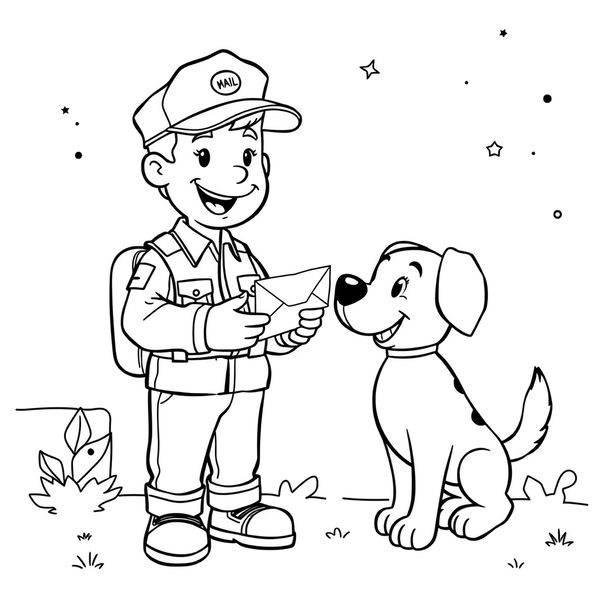Kartka do kolorowania: listonosz i pies