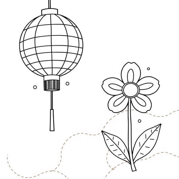 Kolorowanka: lampion i kwiat pamięci