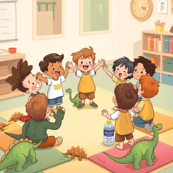 Ilustracja: Dzieci naśladują dinozaury