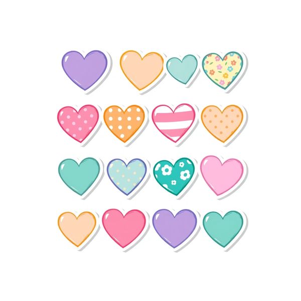 Zestaw wzorów naklejek‑serduszek