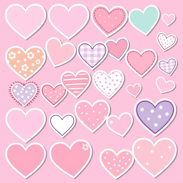 Zestaw wzorów naklejek‑serduszek