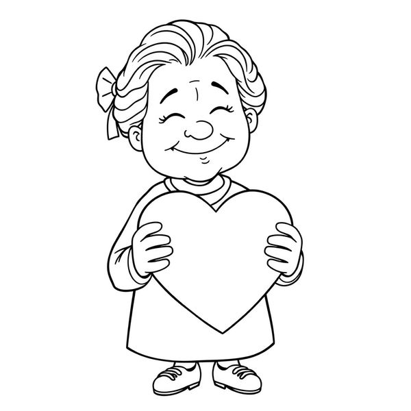 Kolorowanka: Babcia z serduszkiem