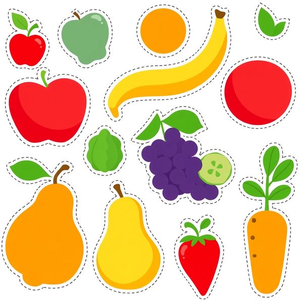 Wycięte owoce i warzywa — kolorowe kształty