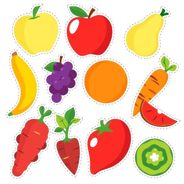 Wycięte owoce i warzywa — kolorowe kształty