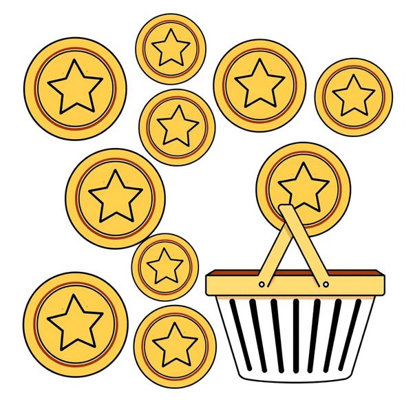 Monety i koszyk do zabawy w sklepik