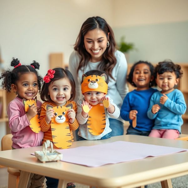 Scena zabawy — dzieci naśladują tygrysa