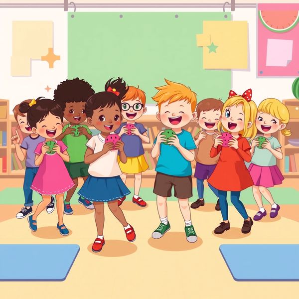 Ilustracja: Dzieci tańczą z grzechotkami