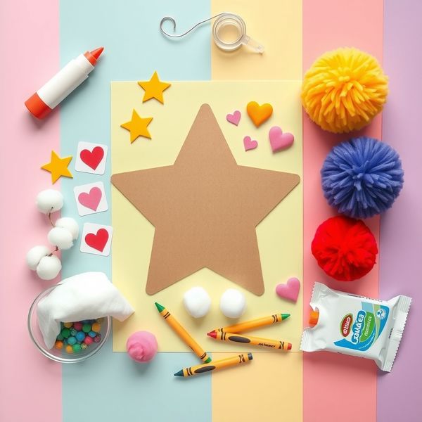 Zestaw do plastyki — materiały przy stole (flatlay)