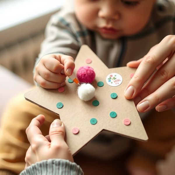 Dziecko dekoruje gwiazdkę — interakcja z opiekunem
