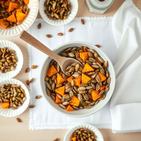 Zdjęcie: miska z nasionami i miąższem (flat lay)