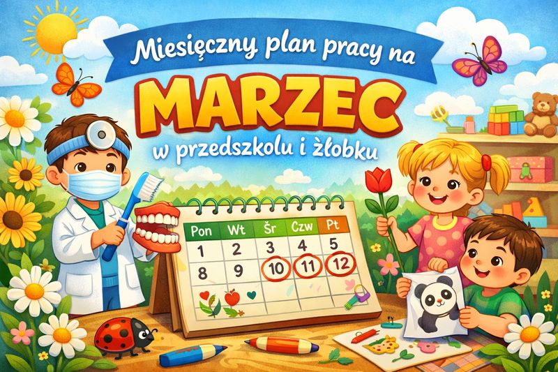 Miesięczny plan pracy - Marzec 2026 - w przedszkolu i żłobku - scenariusze zajęć - na każdy dzień tygodnia
